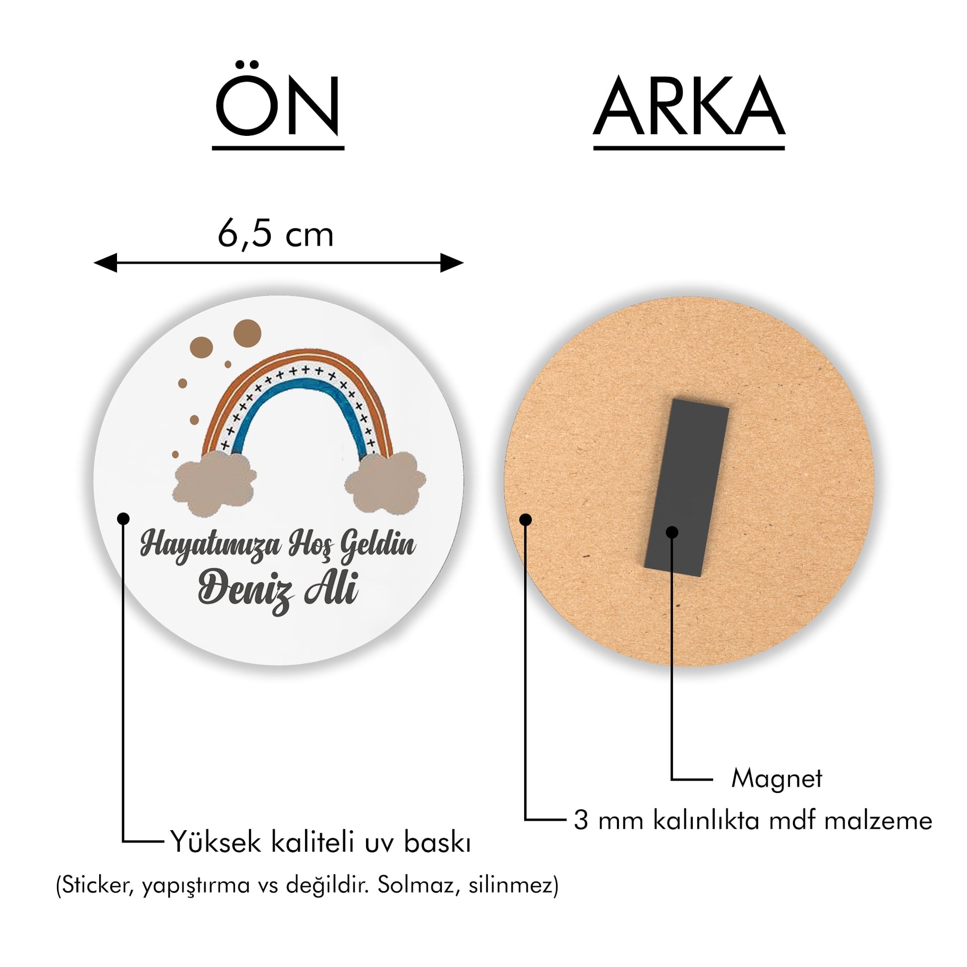 Gökkuşağı Desenli Yuvarlak Ahşap Magnet