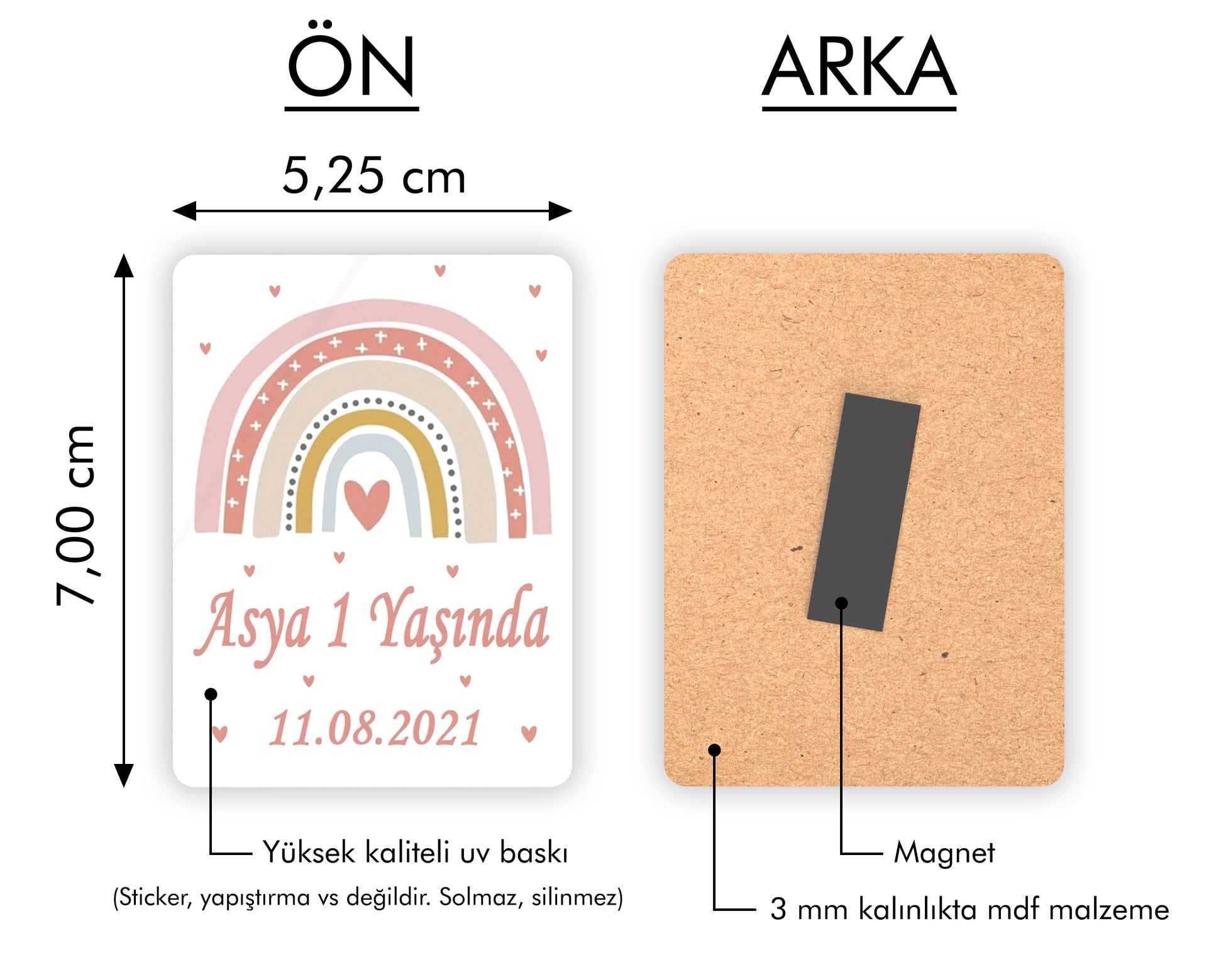 Pembe Gökkuşağı Desenli Ahşap Magnet