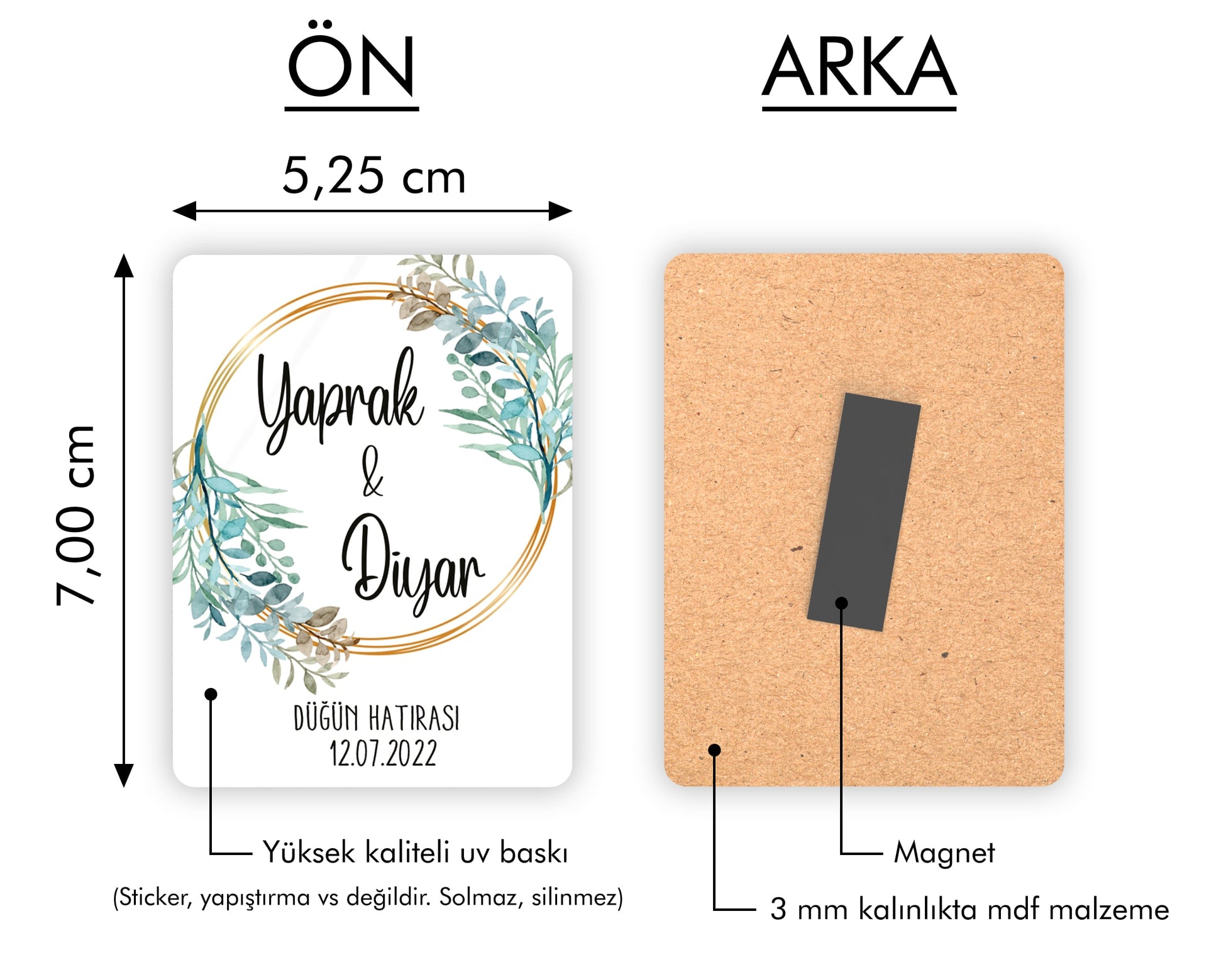 Yeşil Yapraklı Çelenk Desenli Ahşap Magnet