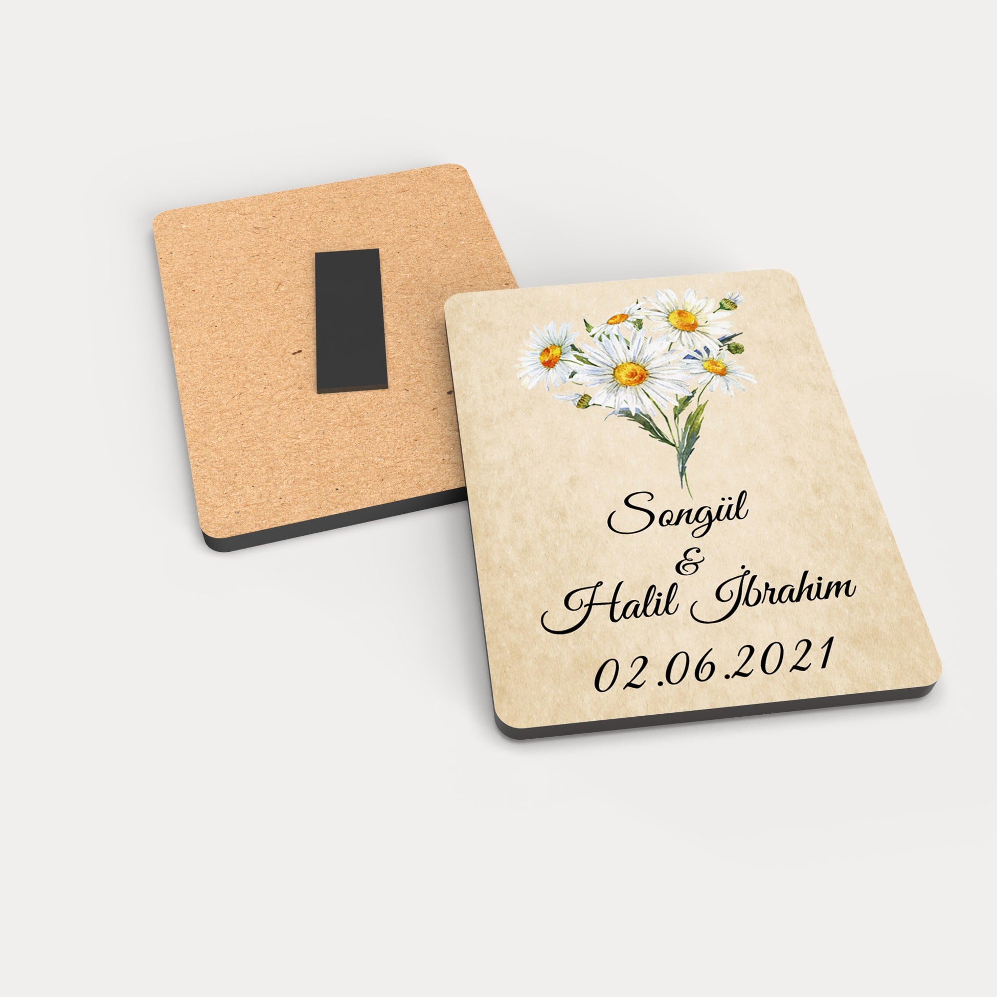 Papatya Desenli Ahşap Magnet
