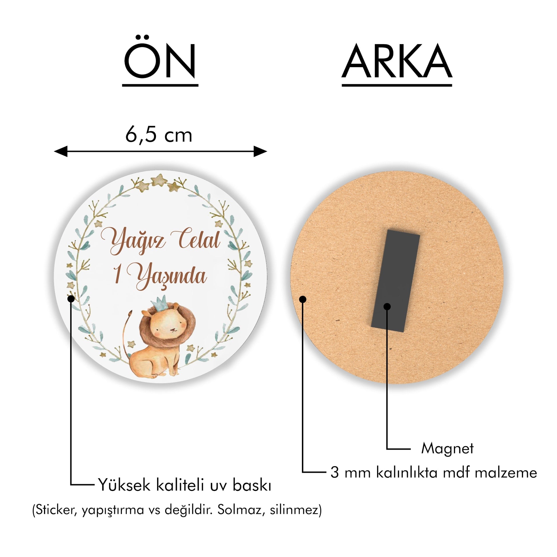 Aslan Desenli Yuvarlak Ahşap Magnet