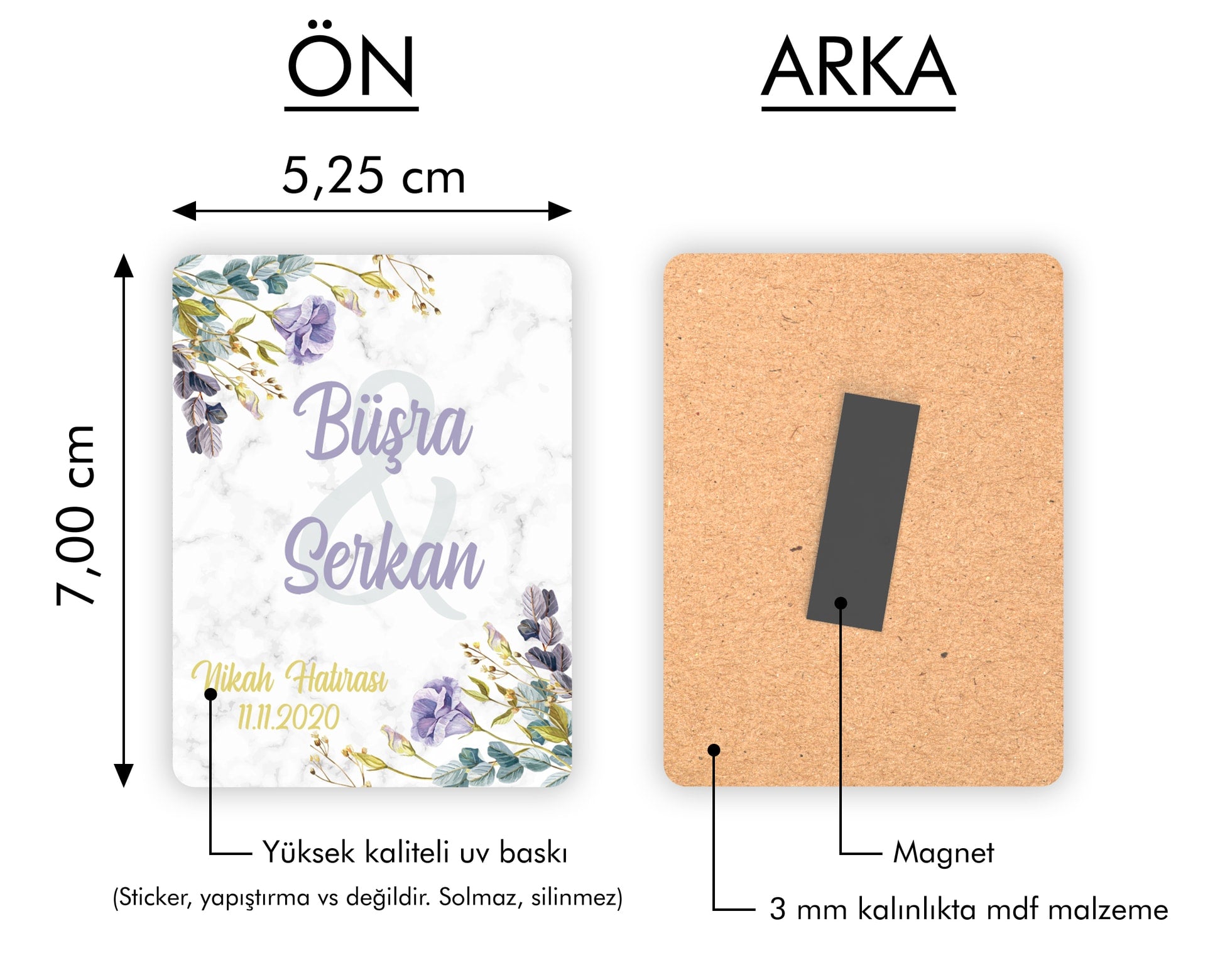 Mavi Mor Çiçek Desenli Ahşap Magnet