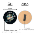 Kelebekli Plak Desenli Yuvarlak Ahşap Magnet