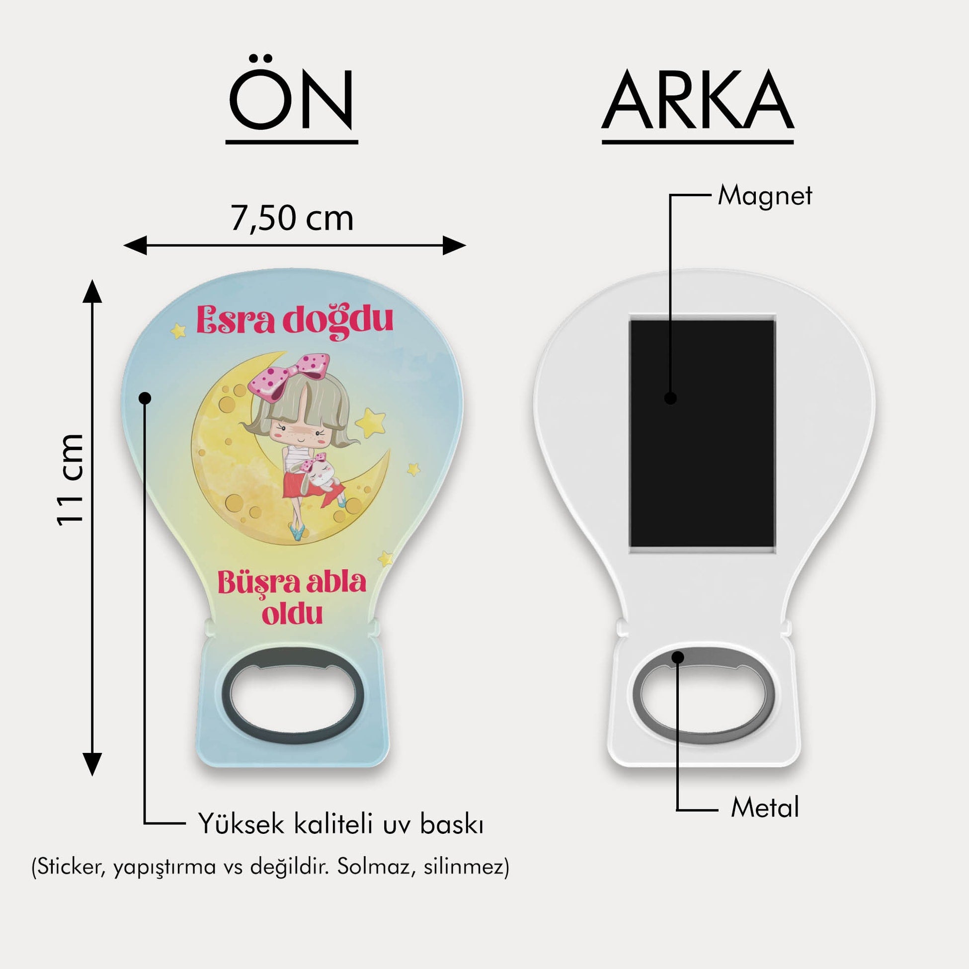 Ay Üstünde Kız Çocuğu Desenli Balon Açacak Magnet
