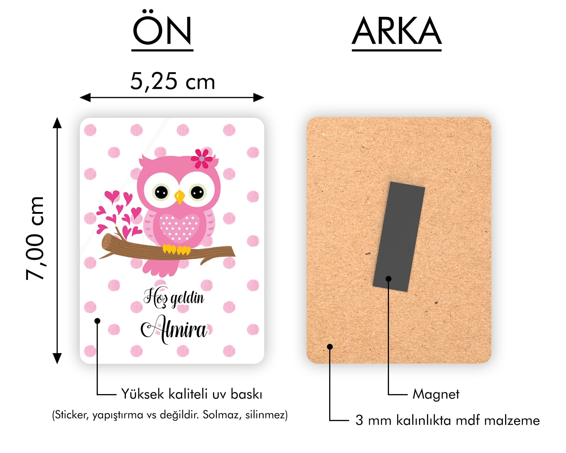 Baykuş Desenli Ahşap Magnet