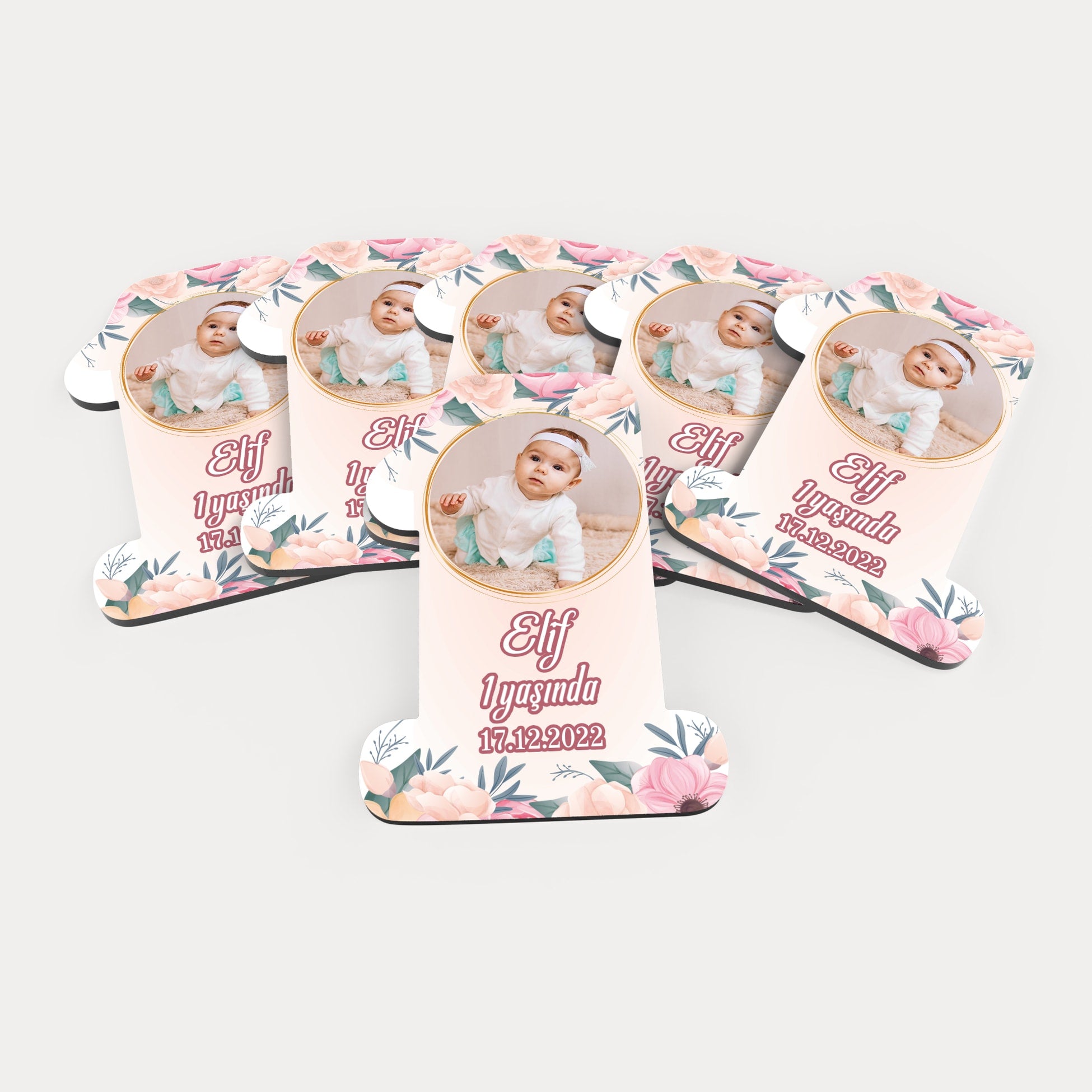 Pembe Çiçek Temalı Ahşap Magnet