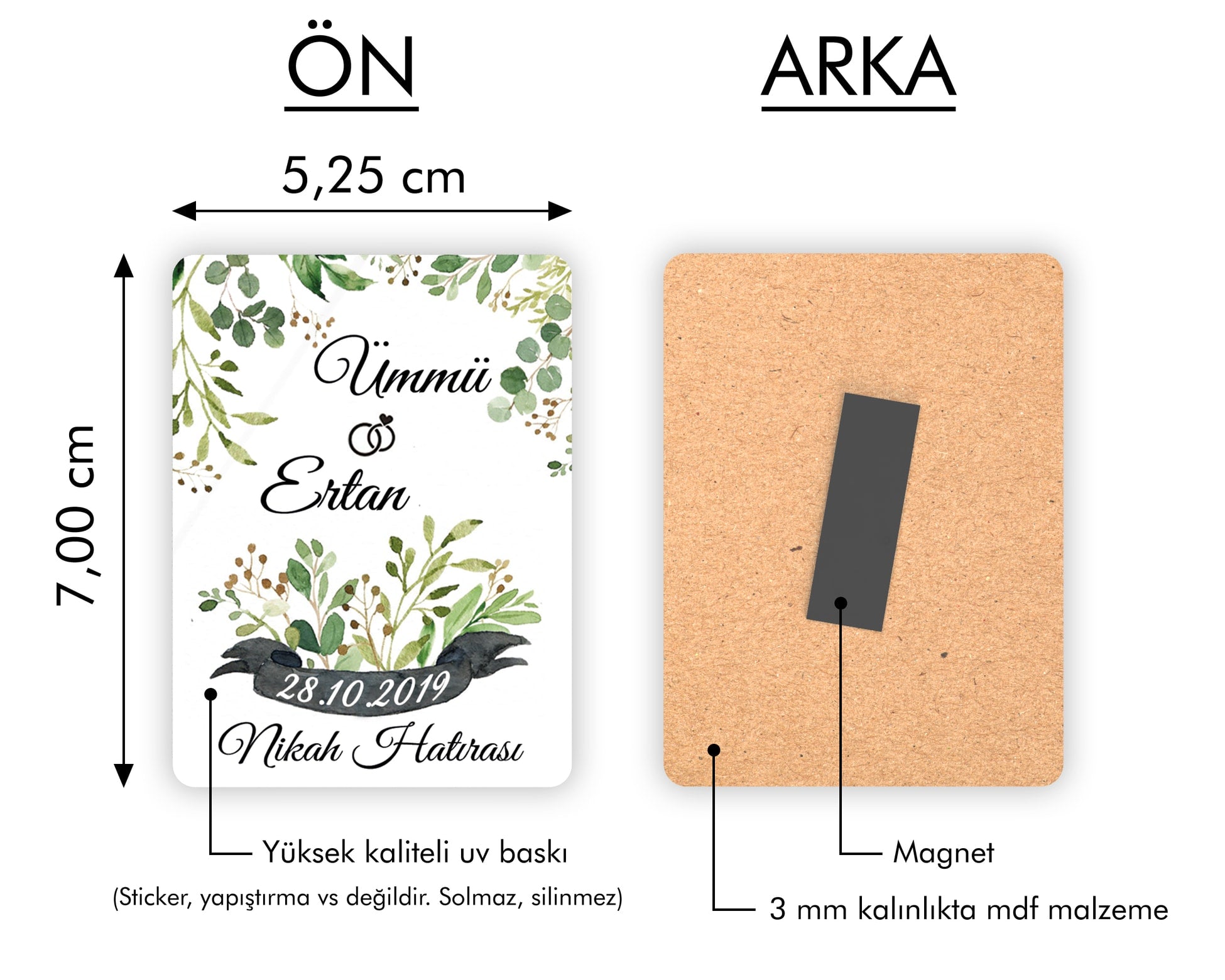 Yeşil Yaprak Baskılı Ahşap Magnet