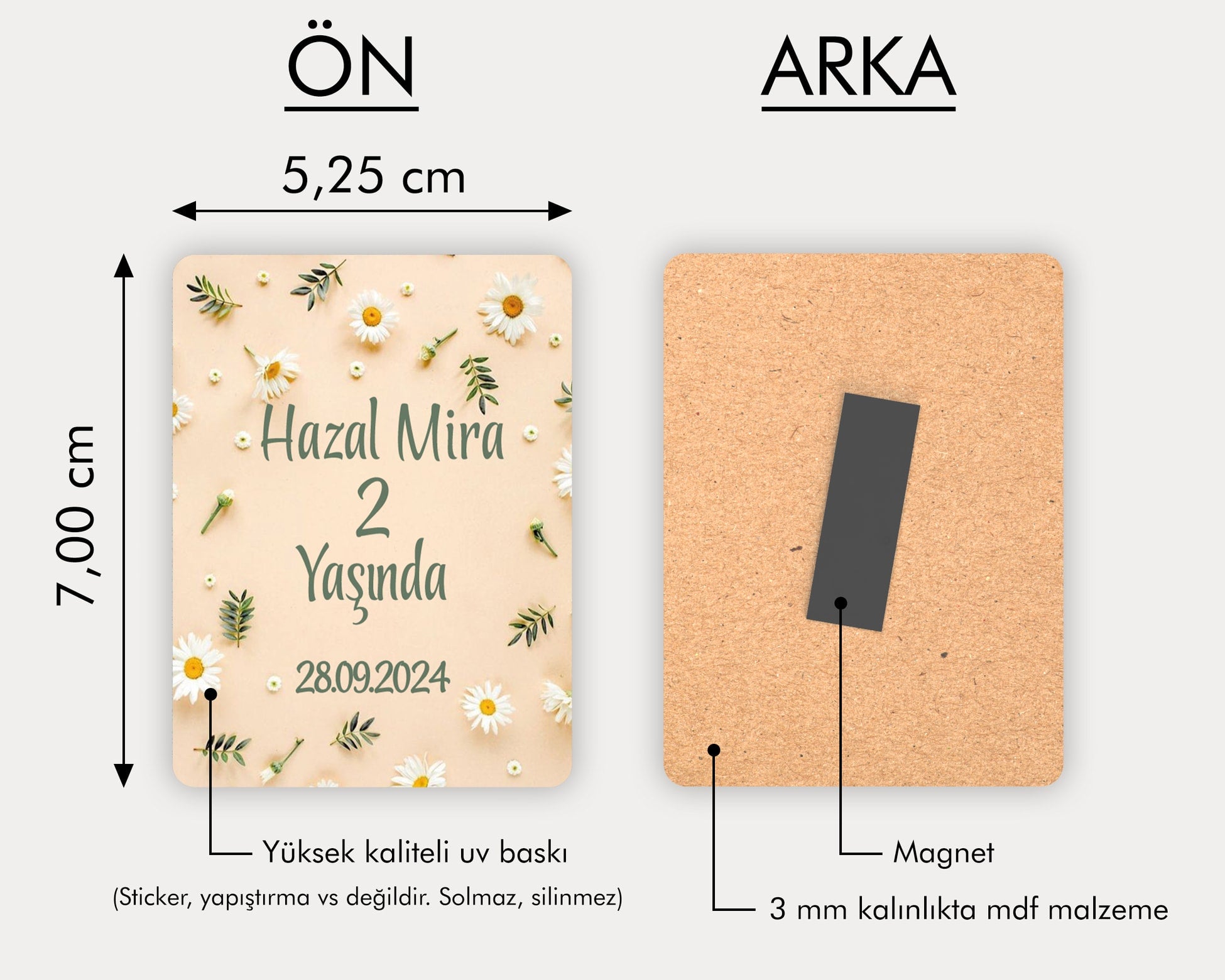 Papatya Desenli Ahşap Magnet