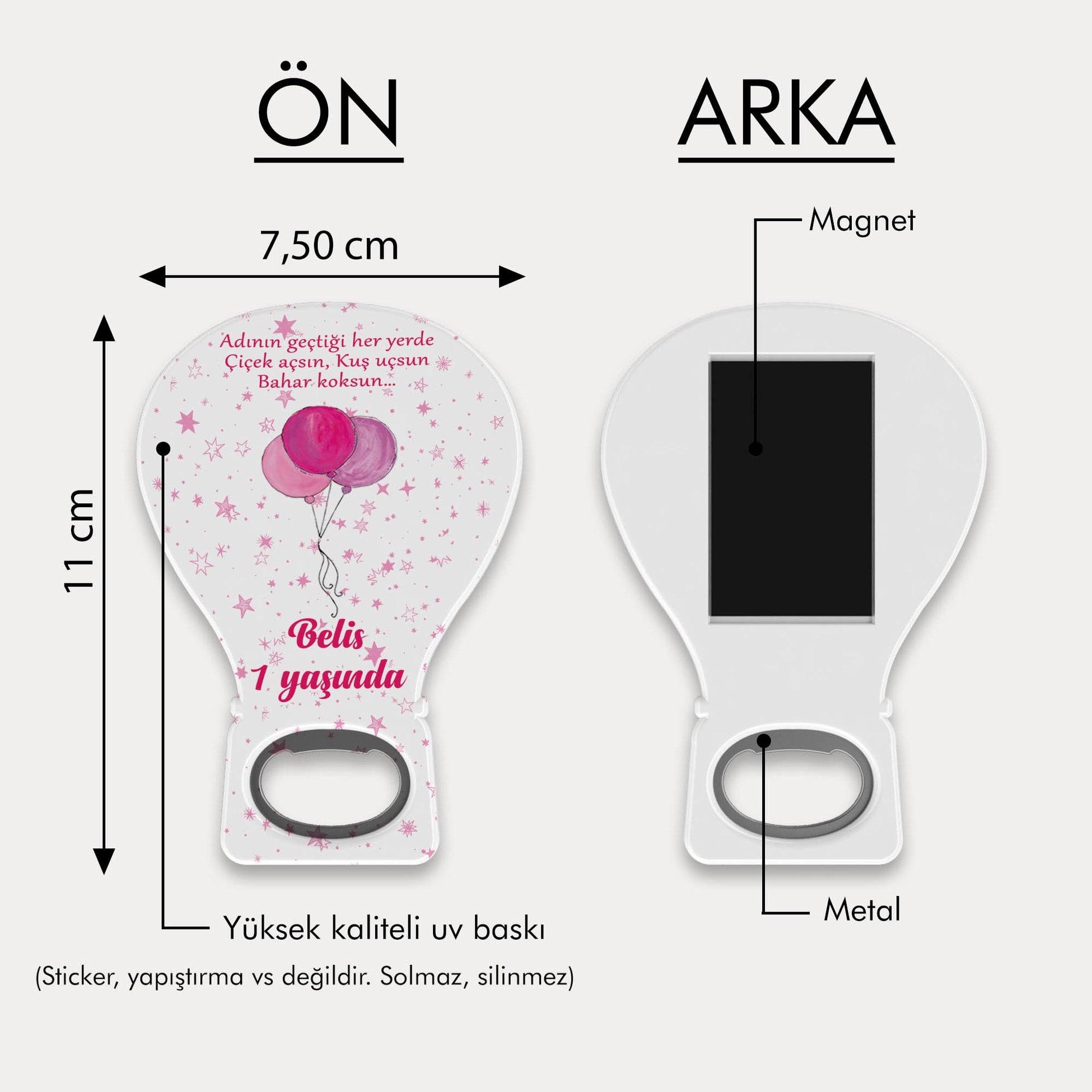 Pembe Balon Desenli Balon Açacak Magnet
