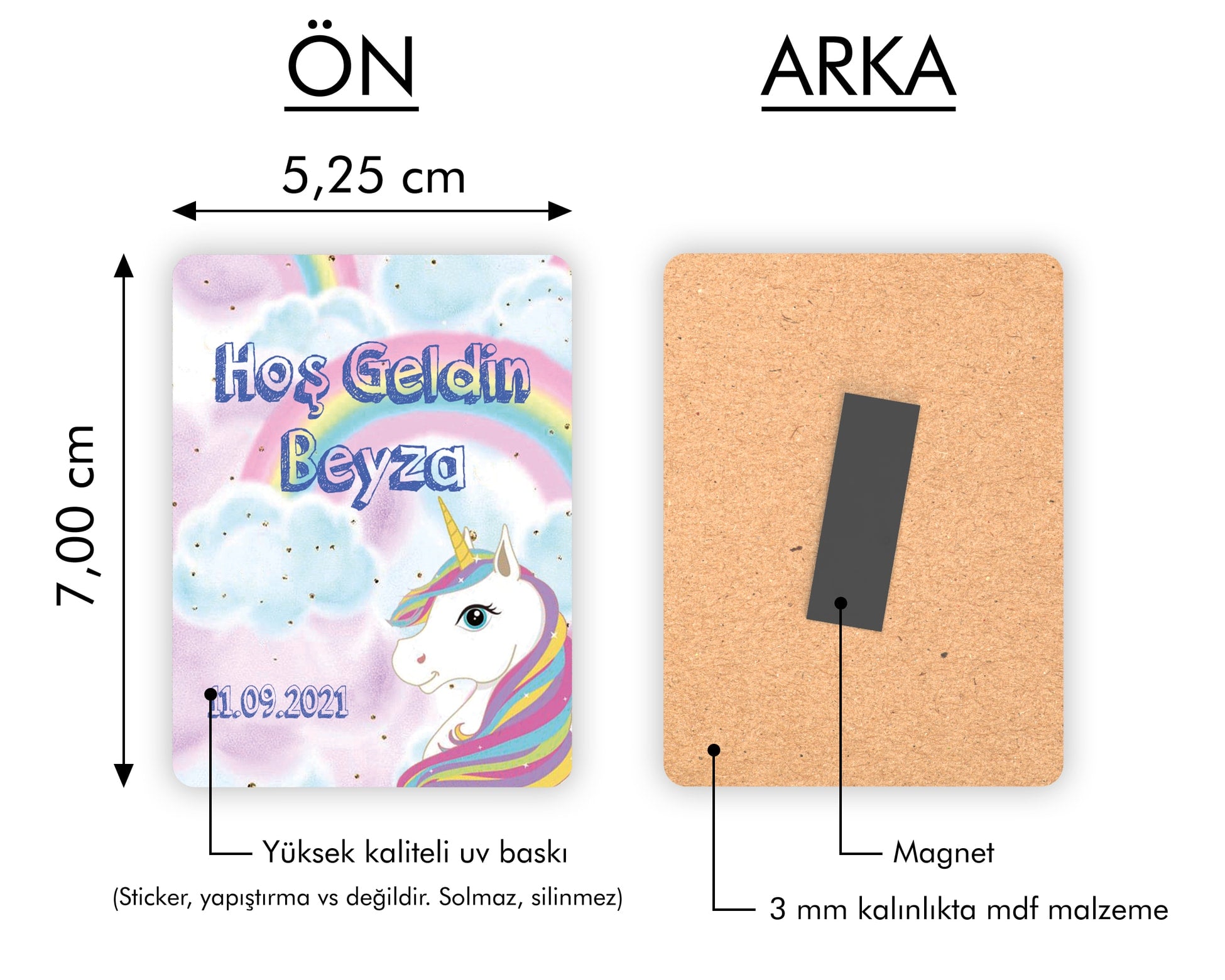 Unicorn Temalı Ahşap Magnet