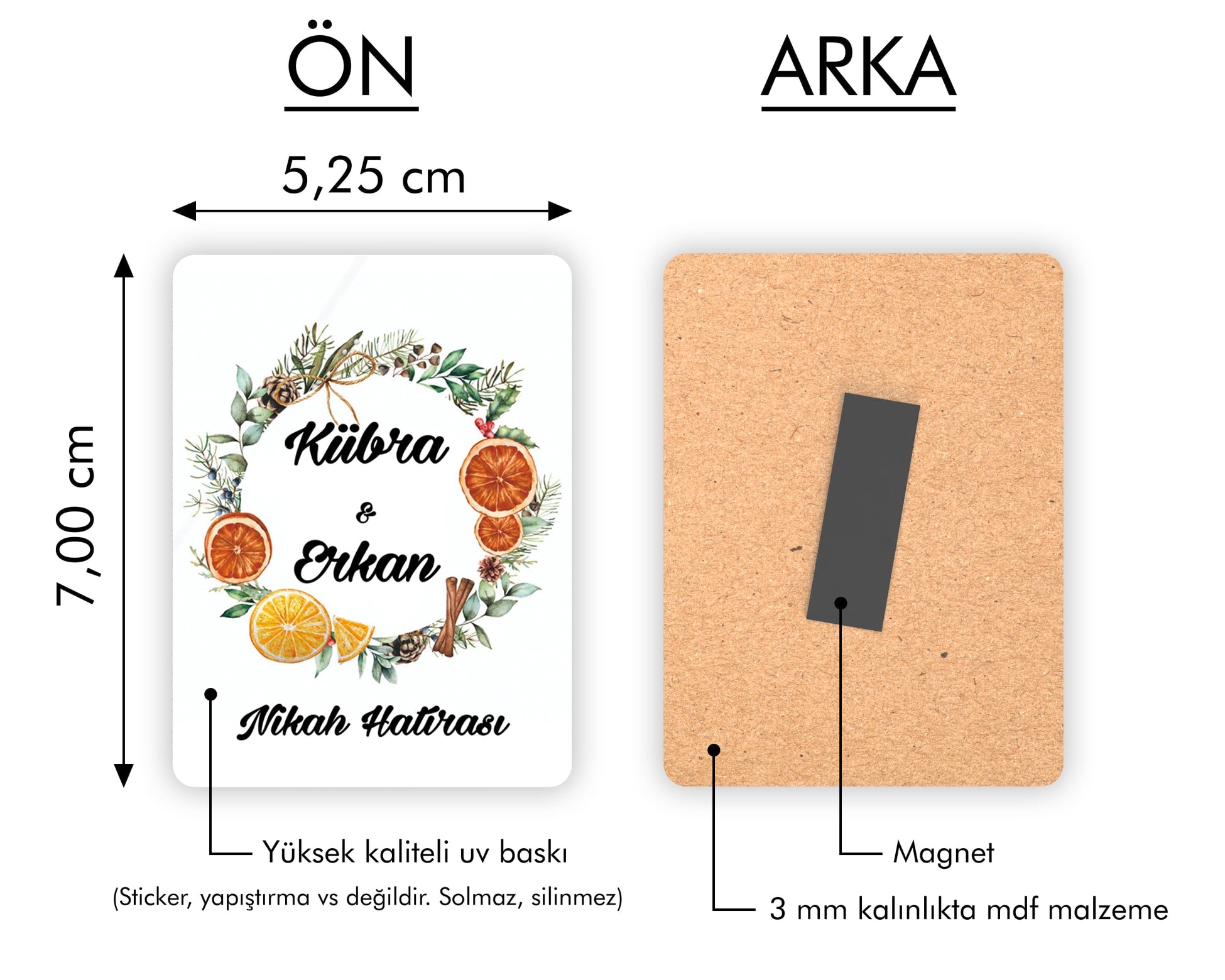 Portakal Ve Tarçın Desenli Ahşap Magnet
