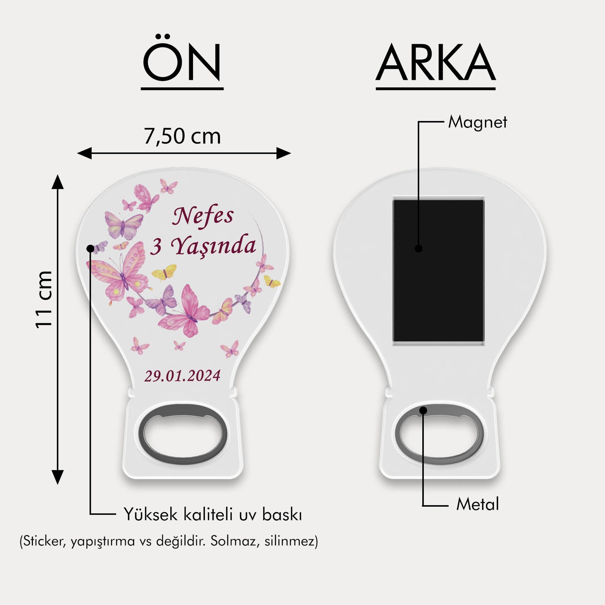 Pembe Kelebek Desenli Balon Açacak Magnet